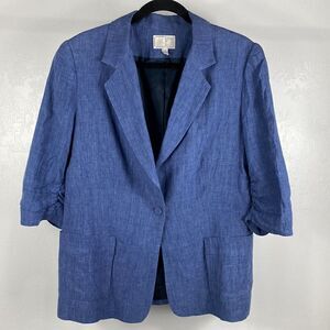 Alberto Makali Linen Blue 3/4 Sleeve Single Button Closure Blazer size 14